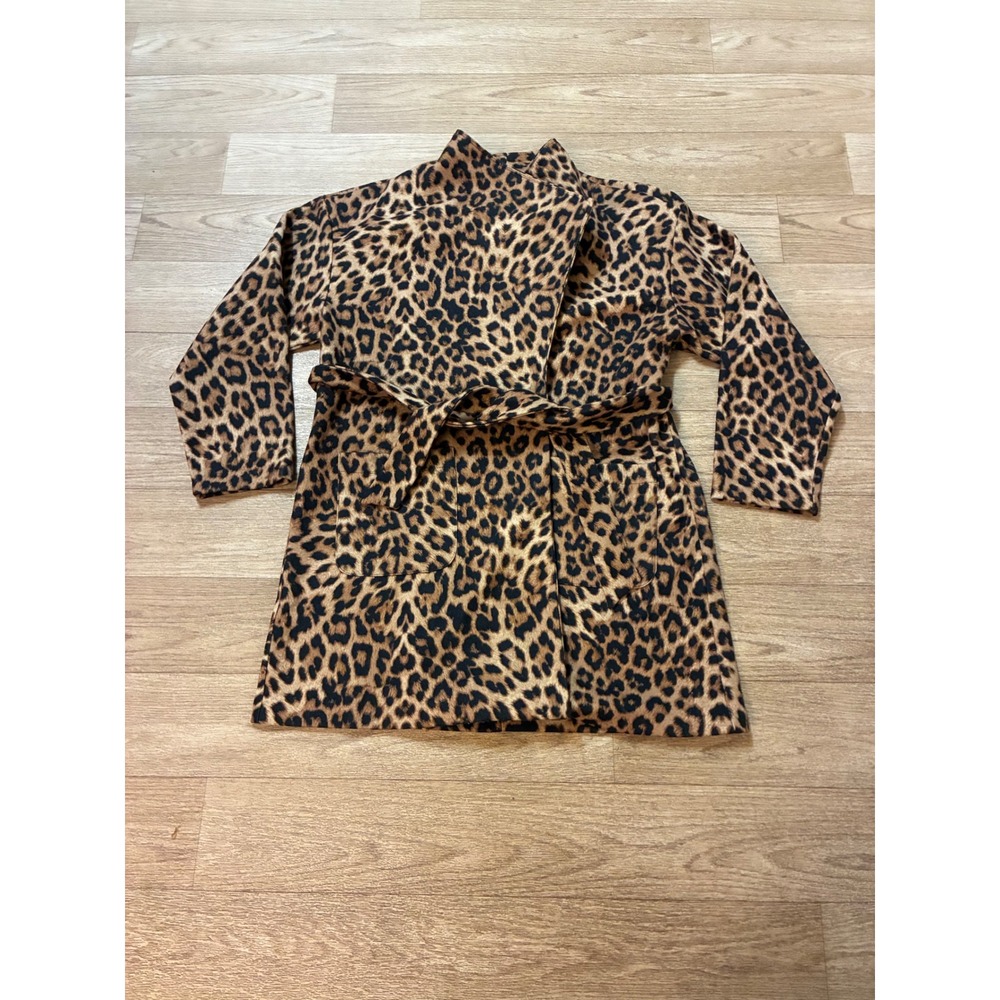 Carole Wren Womens Leopard Print Belted Wrap Coat Jacket Brown Black Large sold
